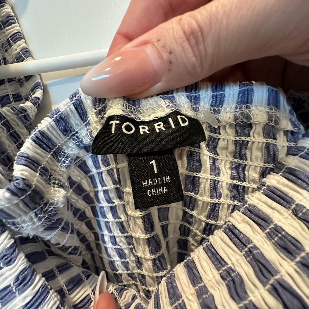 Torrid off-the-shoulder striped mini dress. Size 1x